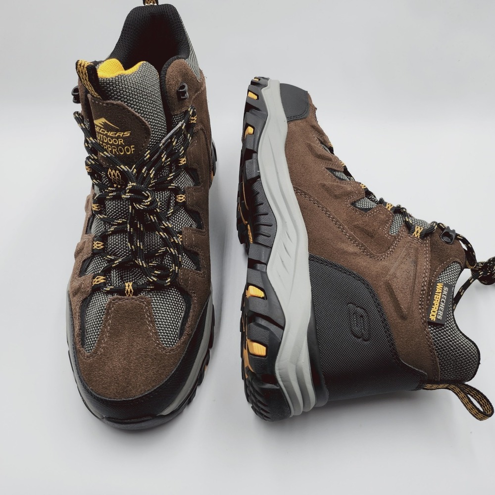 Mens Size 8.5 Skechers Hiking Boots Rickter Branson Waterproof Khaki 204910 - Picture 2 of 5